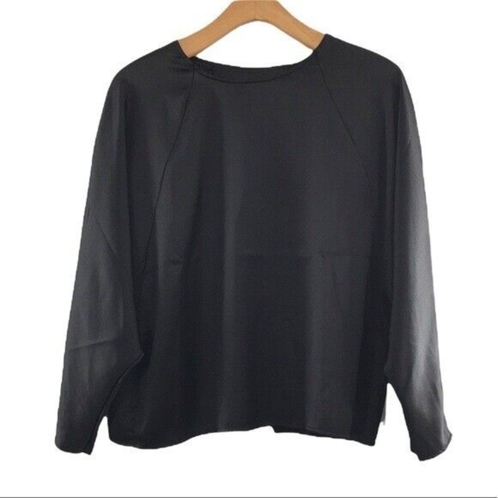 Asos Black Wrap Back Top Womens 14 Dolman Long Sleeve Tee Open‎ Split Back